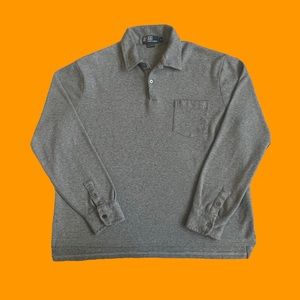 VTG Polo by Ralph Lauren Polo Shirt Long Sleeve Pocket Gray 100% Cotton Men XL